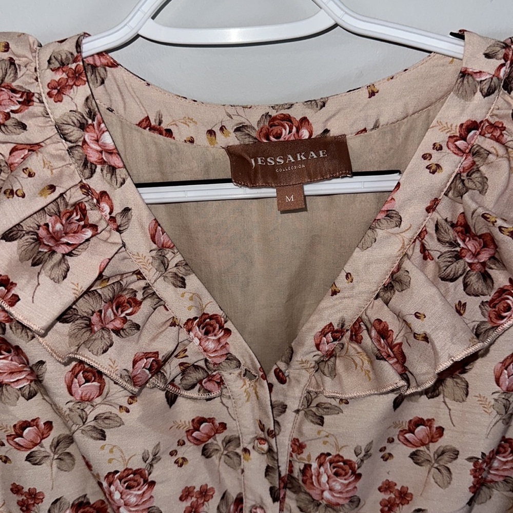 Jessakae Collection Midi Blush Ruffle Flower Vintage Drawstring Waist Dress - Picture 5 of 16